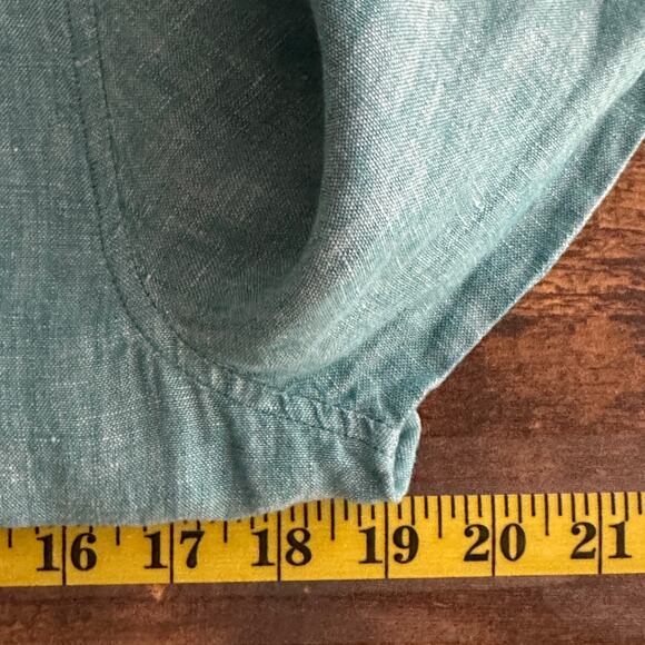 Baird McNutt J Crew 100 Irish Linen Shirt Teal Size XXS Beachy Boho Coastal EUC - Picture 3 of 8